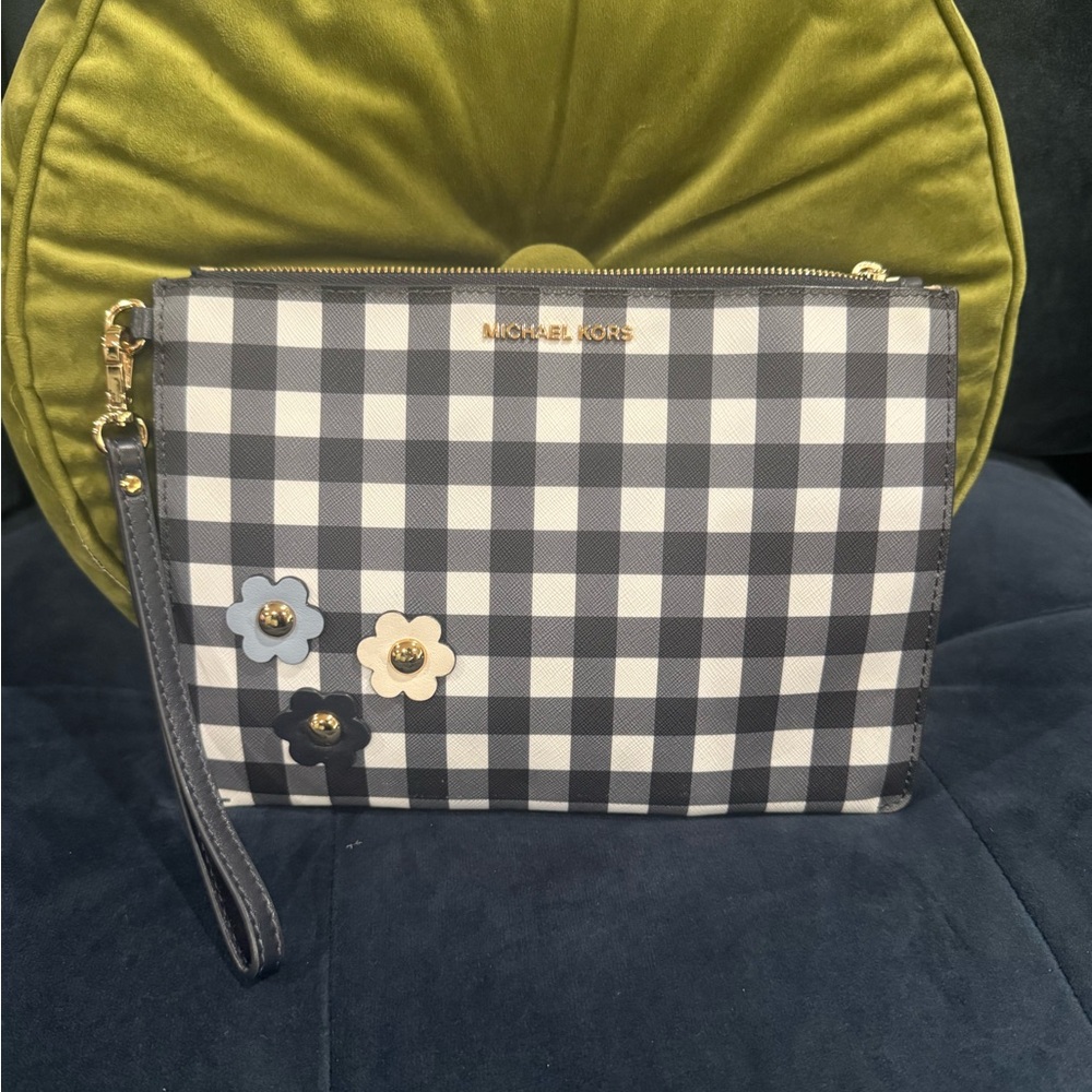 Michael Kors Black and White Checkered Wristlet